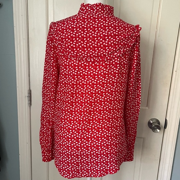 & Other Stories Heart Print Buttondown Top Blouse 2 Valentine’s Day Holiday Red - Picture 9 of 11